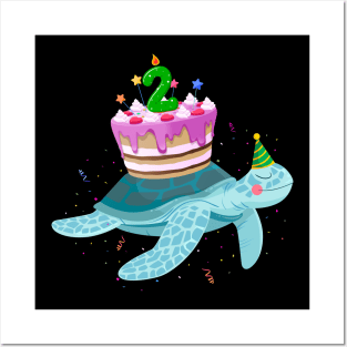 Turtle 2nd Birthday 2 Years Old Turtles Reptiles Testudines Posters and Art